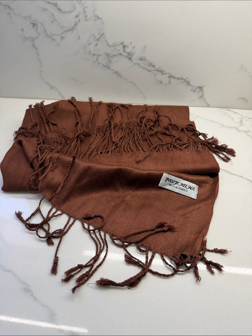 pashmina Rust Brown Fringed Pashmina Scarf